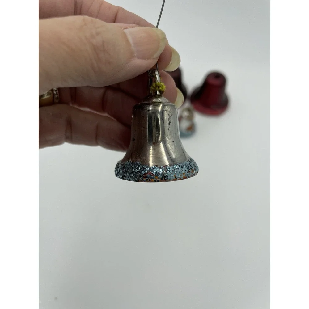 Vintage Lot of 8 Plastic‎ Glitter Rim Christmas Ornament Bells